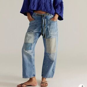 We The Free Light Blue Patchwork Moxie Barrel Jeans